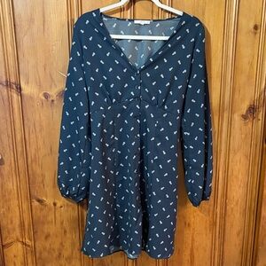 Le Lis Dark Blue Long Sleeve Dress with Pattern - Size Large
